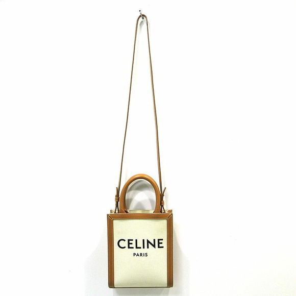 Celine Vertical Cabas Canvas Tote Shoulder Bag Beige Tan White - Picture 3 of 11